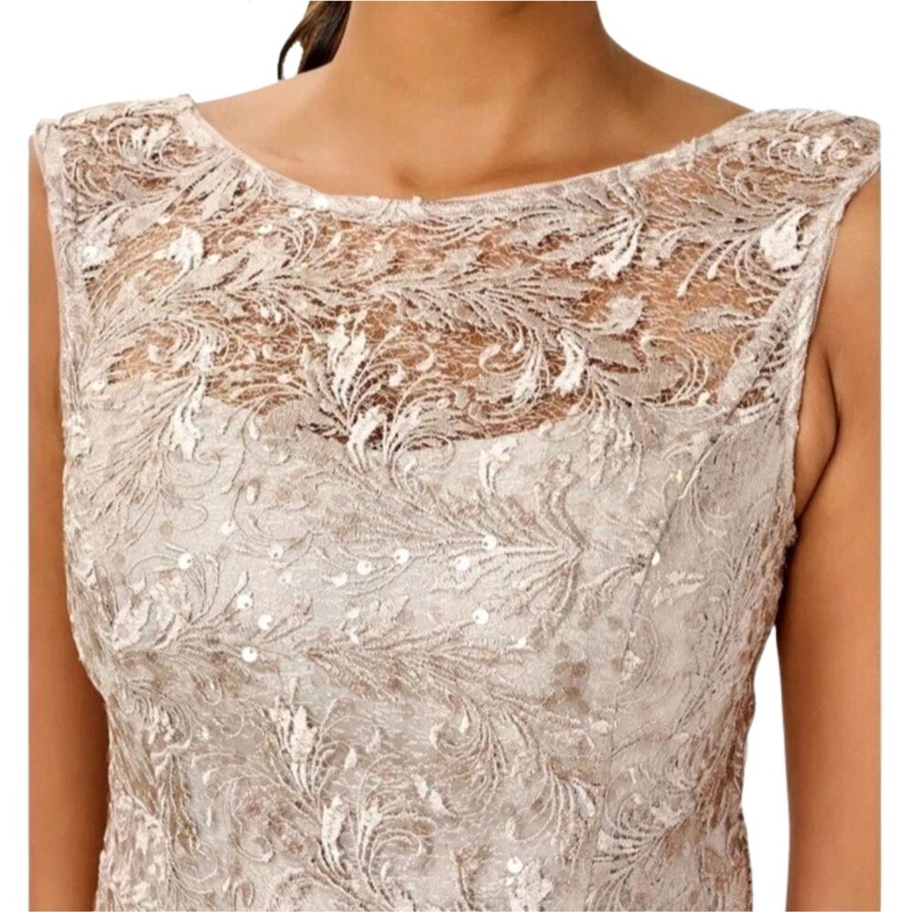 Adrianna Papell Sequin Evening Gown Taupe 14 Midi Length